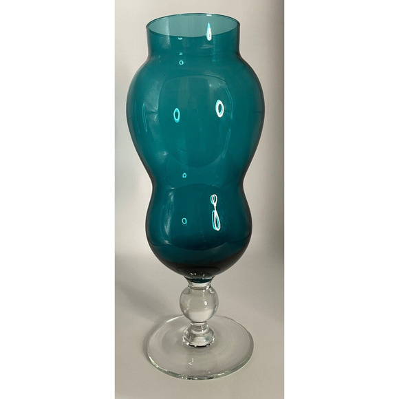 Vintage Handblown Blue Footed Vase Art Glass - Picture 1 of 10
